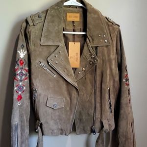 New Driftwood Embroidered Leather Moto Jacket